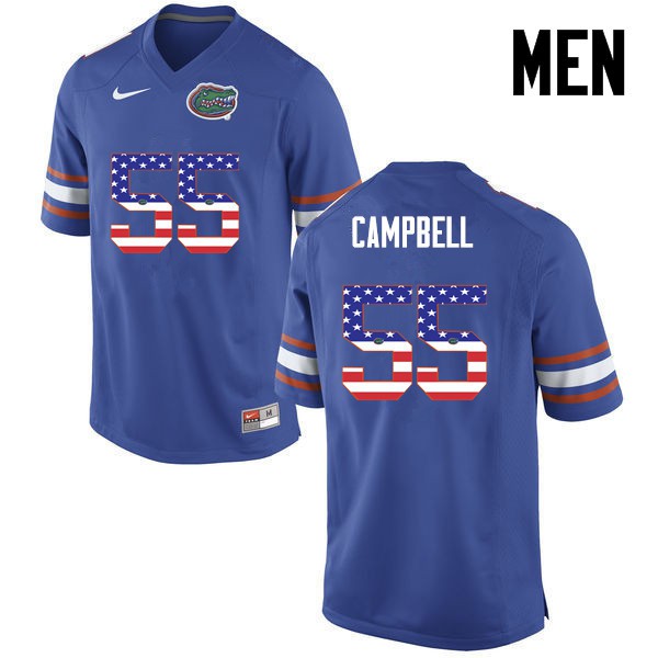 Florida Gators Men #55 Kyree Campbell College Football USA Flag Fashion Blue
